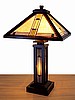 Mission Wood Stained Glass Tiffany Table Lamp