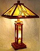 Mission Tiffany Stained Glass Table Lamp w/Wood Base