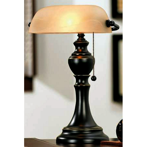 Alabaster & Bronze Bankers Desk Lamp