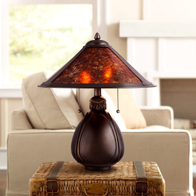 Mission Craftsman Mica and Bronze Table Lamp