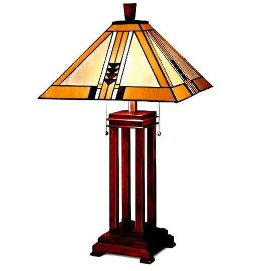 Mission Stained Glass Oak Table Lamp