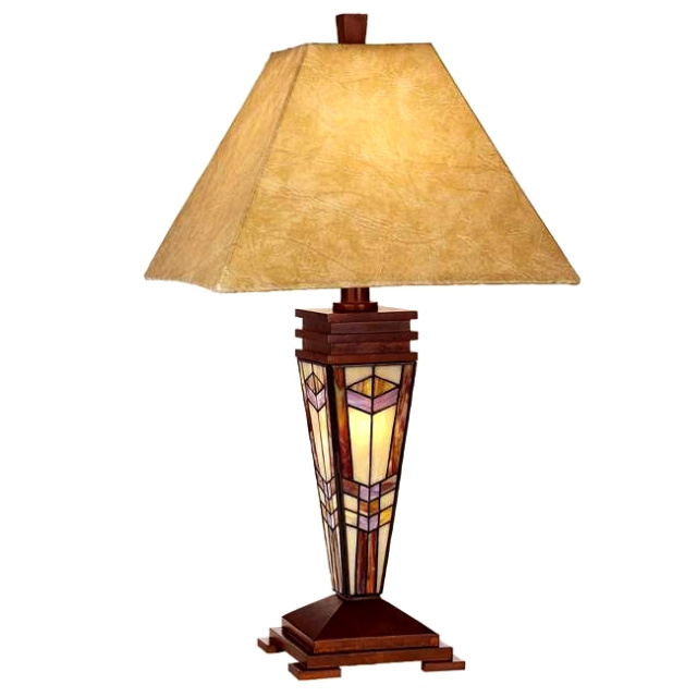 Mission Table Lamp w/Tiffany Lighted Base