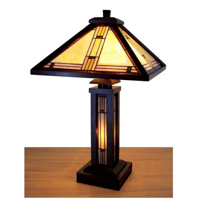 Mission Wood Stained Glass Tiffany Table Lamp