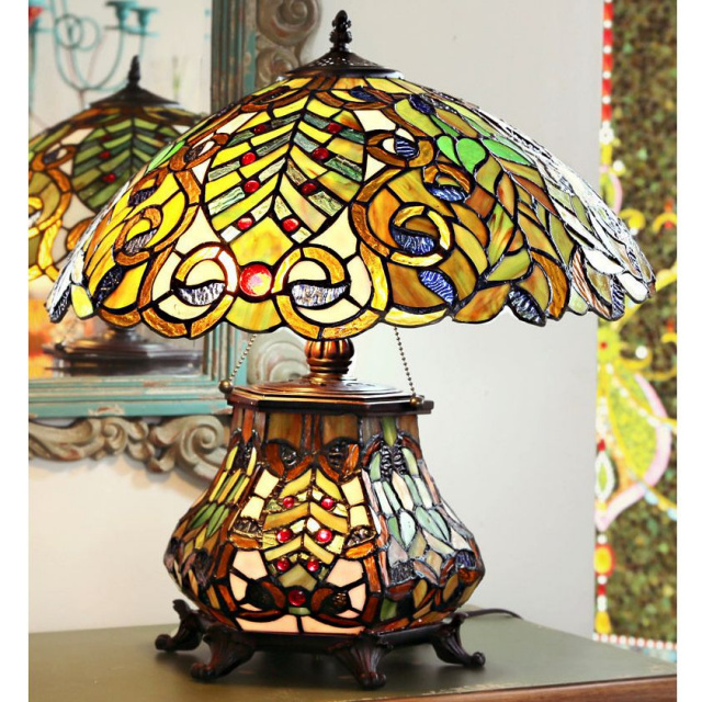 Stained Glass Tiffany Victorian Table Lamp w/Lighted Base