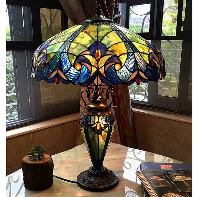 Tiffany Baroque Stained Glass Table Lamp