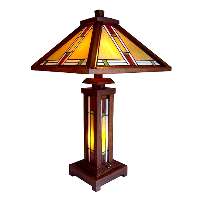 Wood Mission Tiffany Stained Glass Table Lamp