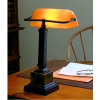 Amber Mahogany Bronze Bankers Desk Lamp